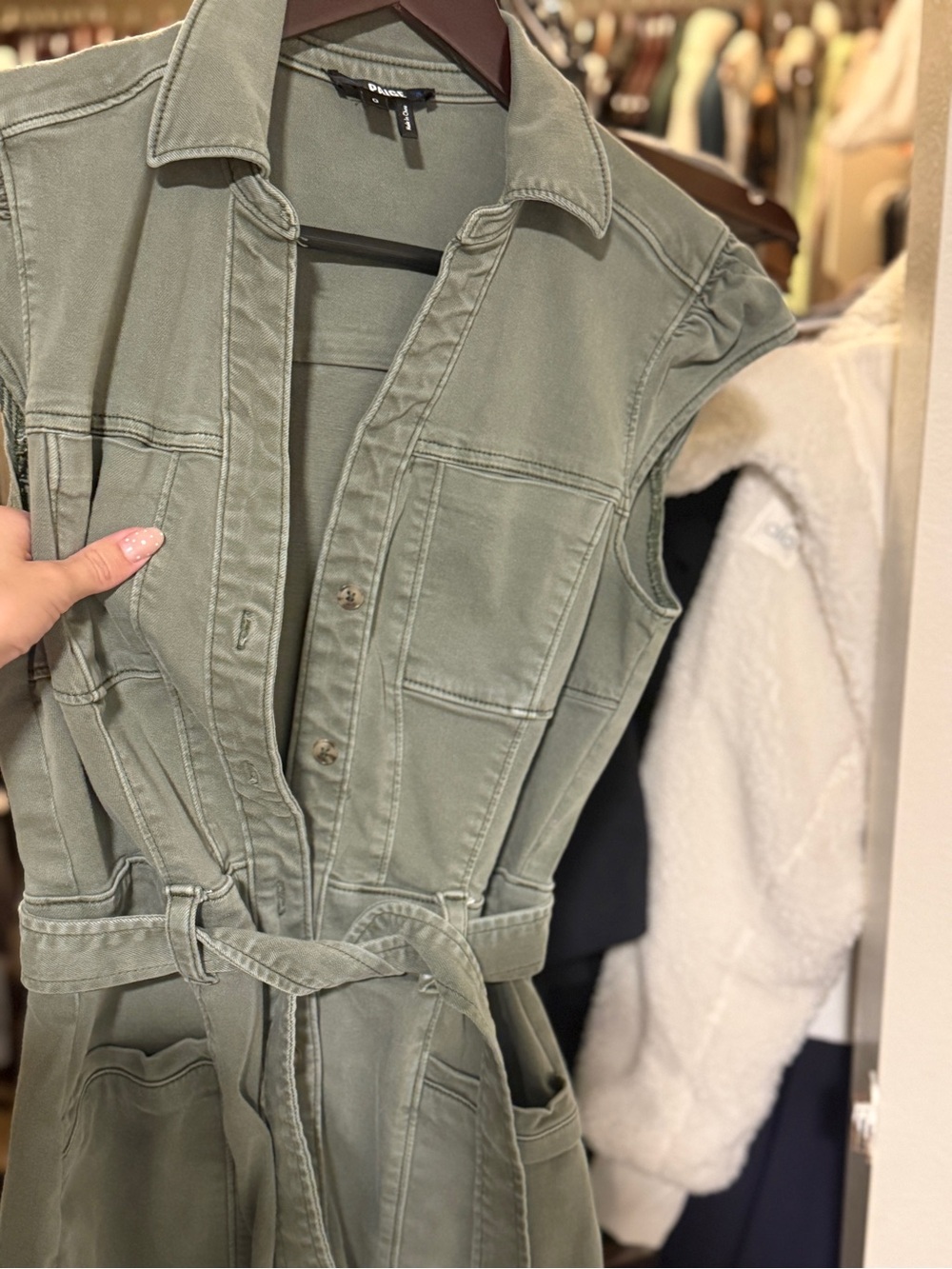 PAIGE Sleeveless Tie-Waist Utility Jacket - Olive Green